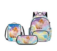 Biyejit Dreamy Rainbow Cloud Capybara Kids 3 in 1 Backpack Set Matching Lunch Bag and Pencil Case School Bag Set for Girls Ages 3 Plus Kindergarten Elementary