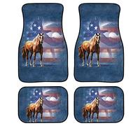 Biyejit Eagle Horse Stars Print Car Floor Mats 4 Piece Set for Front Rear Seats, Plush Durable Floor Carpet Heavy Duty Rubber Back Universal Fits