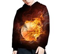 Biyejit Fire Basketball Print Boys Girls Hoodies for Kids 3D Prints Casual Pullover Sweatshirts with Pocket for 8-10 Years