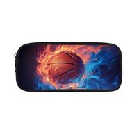 Biyejit Fire Basketballs Pencil Case Kids Pen Bag Box Childrens Cosmetic Makeup Coins Purse for Womens Ladies Toiletry Stationery Bag for Teen Boys Girls Back to School Gift