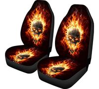 Biyejit Fire Skull Car Front Seat Covers Saddle Blanket Elastic Universal Size for Cars, Sedan, SUV, Van, Truck
