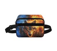 Biyejit Fire Wolf Boys Bum Bag Waist Children's Large Capacity Fanny Pack with Adjustable Belt Strap Multi-Pocket Belt Bag for Travel Sports School