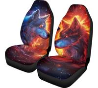 Biyejit Fire Wolf Car Seat Cover for Front of 2 PCS Universal Fit Most Cars Van Trucks Auto Bucket Seat Protector Car Mats Cover
