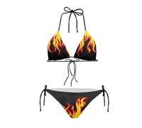 Biyejit Fire Womens Bikini Set Tie Side Triangle Swimsuit Sexy Bathing Suit for Women Thong Swimwear Bra Top for Beach, Party, Vacation, Swimming Pool 2 Pcs M