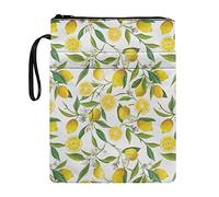 Biyejit Floral Lemon Print Book Protector Pouch Sleeve with Zipper Washable Book Covers for Book Lovers Paperbacks Hardcover Notebook Bible Journal Textbooks Book Sleeve
