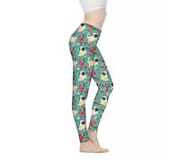 Biyejit Floral Pug Dog Print High Waist Yoga Pants for Women Tummy Control Workout Pants Stretch Leggings