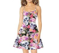 Biyejit Floral Skull Print Women's Sleeveless Adjustable Strappy Summer Swing Dress Negligees Casual Fit
