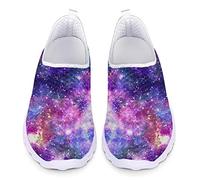 Biyejit Galaxy Space Water Shoes for Women Lightweight Casual Walking Shoes Night Stardust Print Breathable Slip on Outdoor Work Sport Jogging Sneakers