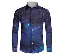 Biyejit Galaxy Stars Mens Long Sleeve Shirt, Regular Fit Casual Button Down Shirt for Men Teens Size XS-6XL