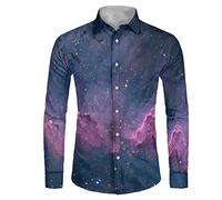 Biyejit Galaxy Stars Print Mens Printed Dress Shirts Easy Care Regular Fit Long Sleeve Casual Button Down Shirt for Adults