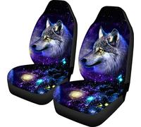 Biyejit Galaxy Wolf Car Seat Cover for Front of 2 PCS Universal Fit Most Cars Van Trucks Auto Bucket Seat Protector Car Mats Cover