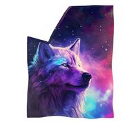 Biyejit Galaxy Wolf Throw Blanket Cosy All Season Blanket for Couch Sofa Bedroom Chair Size XS-3XL