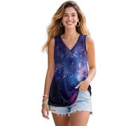 Biyejit Galaxy Women Vest Tops V Neck Summer Tops Sleeveless Ladies Plus Size T Shirts S-5XL