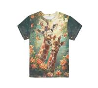 Biyejit Girls T Shirts Animal Giraffe Printed Graphic Tees Shirts Crewneck Short Sleeve Activewear for Kids 3-16 Years