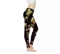 Biyejit Golden Butterfly Print Womens Workout Yoga Pants, Athletic Jumpsuit, Gym Dance Workout Leggings for Woman