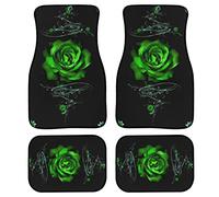 Biyejit Green Rose Print 4pcs Car Floor Mats for Front Rear Floor Foot Mats Anti-Slip Carpet Universal Fit for Most Cars All Weather Protection