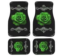 Biyejit Green Rose Print 4pcs Car Floor Mats for Front Rear Floor Foot Mats Anti-Slip Carpet Universal Fit for Most Cars All Weather Protection