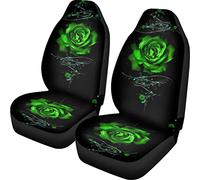 Biyejit Green Rose Print Car Seat Cover 2 Pack - Front Seat Protector for Most Cars, SUVs, Trucks