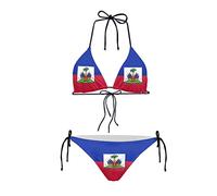 Biyejit Haiti Flag Women's Sexy Halter Bikini Set Tie Two Sides Bottom Triangle Bikini Swimsuits Quick Dry Brazilian Bathing Suits