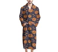 Biyejit Halloween Pumpkin Lantern Print Mens Robe Soft Long Dressing Gown Bath Robe with Two Front Pockets and Adjustable Belt