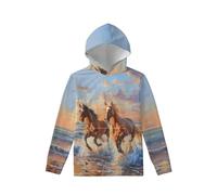 Biyejit Horse Girls Boys Hoodie Hooded Long Sleeve Sweatshirt with PocketUnisex Kids Pullover Tops for Travelling, Daily S-XL