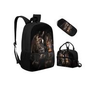 Biyejit Horses School Backpack Set 3 PCS Backpack with Lunch Bag Pencil Bag Case Lightweight Bookbags 17 Inches for Teen Students Boys Girls