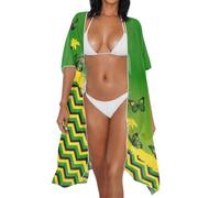 Biyejit Jamaica Flag Butterfly Women's Beach Cover-Up Open Front Women's Bikini Cover Up Cape Casual Shrug Top Swimsuit