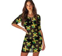 Biyejit Jamaica Flag Coverups for Women Short Sleeve Beachwear Shirts Dress Round Neck Swim Coverup Blouse Summer Sun Protection Clothes for Holiday, Hawaii, Pool,Party XS-2XL
