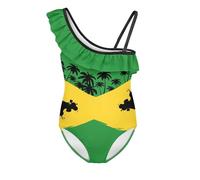 Biyejit Jamaica Flag Girl's Swimsuit One Piece Sleeveless Kids Bathing Suits with Adjustable Halter Ruffle Swimwear Teens Swimming Costume Outfits for Sports,Holiday, Ocean Age 3-14 Years