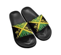 Biyejit Jamaica Flag Slide Sandal Shoes Slip On Women Men's Shower Slippers Light Weight Footwear for Summer Beach Pool Bathroom Garden House 35-45