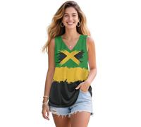 Biyejit Jamaica Flag Women Vest Tops V Neck Summer Tops Loose Ladies Lightweight Blouse S-5XL