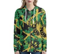 Biyejit Jamaica Flag Womens Hoodie Sweatshirt Full Zip up Pullover Tops Plus Size Coat with Pocket and Drawstring Gym Workout Running Sportwear XL