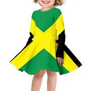Biyejit Jamaican Flag Girls Long Sleeve Dress A line Twirly Skater Casual Dress for Daily Holiday Party