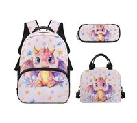 Biyejit Kawaii Dinosaur Children School Bags Set 3 in 1 Backpack with Lunch Bag Pencil Bag Case Casual Kids Schoolbag 17 Inches Daypack Gift