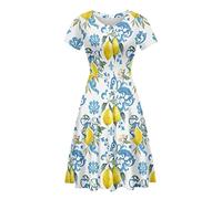 Biyejit Lemon Floral Print Women's Crew Neck Short Sleeve Knee Length Dress Cocktail Party Dress Casual Summer Beach Dresses Skater Dress S-4XL