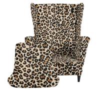 Biyejit Leopard Print Wingback Sofa Cover 2 Piece Stretch Chair Slipcover