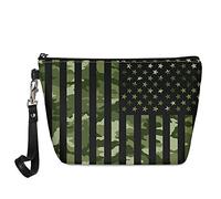 Biyejit Makeup Bag Camouflage US Flag Print Women's Multi-use Cosmetic Case Leather Kit Holder