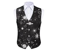 Biyejit Men's Formal Suit Vest Fit for Business Casual Wedding Dress Button Down V-Neck Waistcoat Tuxedo Vest S-4XL, Galaxy Planets, Medium