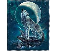 Biyejit Moon Wolf Print Blanket Fleece Flannel Air-conditioning Throw Blankets for Home Decorative for Couch, Bedroom,Living Room, Sofa, for Both Kids Adults