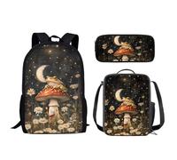 Biyejit Mushroom Frog Children School Bags Set 3 in 1 Backpack Lunch Bag and Pencil Case Waterproof Kids Schoolbag 17 Inches for School, Hiking, Camping