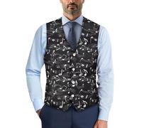 Biyejit Music Notes Pattern Men's Waistcoats Casual Suit Vest Waistcoat with Button Slim V-Neck Dress Waistcoat for Business Tuxedo Party Wedding Size S-4XL