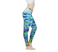 Biyejit Ocean Life Dolphins Print High Waist Yoga Pants for Women Tummy Control Workout Pants Stretch Leggings