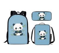 Biyejit Panda School Backpack Set 3 PCS Backpack with Lunch Bag Pencil Bag Large Capacity 17 Inches Bookbags Daypack Gift