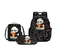 Biyejit Panda Study Kids Backpack Lunch Bag Pencil Case Set 3 Piece School Backpack Set for Kindergarten Elementary Students
