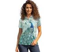 Biyejit Peacock Women's Short Sleeve Shirt Buttons Golf Tennis Polo Tshirt Lightweight Yoga Tennis Runnning T Shirts Keep Cool Exercise Tops XS-2XL