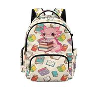 Biyejit Pink Axolotl Book Childrens School Backpack with Multiple Zipper Pockets Lightweight Rucksack Back to School for Kids Girls Elementary Students
