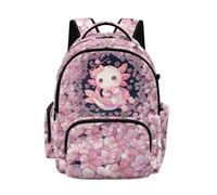 Biyejit Pink Axolotl Cherry Flower Childrens Backpack with Multiple Pockets Large Capacity School Bag Lightweight Rucksack for Girls Elementary Students Daypack