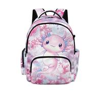 Biyejit Pink Axolotl Coral Kids Girls School Backpack Durable Daypack Cute Rucksack with Side Pockets and Front Zipper Pockets for Elementary