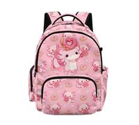 Biyejit Pink Axolotl Donut Kids Backpack Lightweight School Bag Large Capacity Rucksack for Elementary Kids Girls Travel and Outdoor