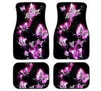 Biyejit Pink Butterfly 4pcs Car Floor Mats for Front Rear Floor Foot Mats Anti-Slip Carpet Universal Fit for Most Cars All Weather Protection